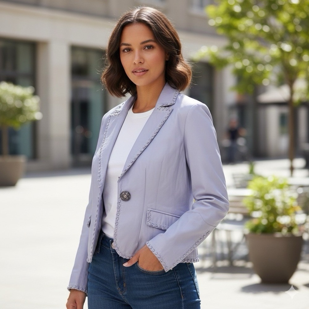 Pamela McCoy Vintage Lavender Leather Jacket w/ Knotted Detail Womens XS